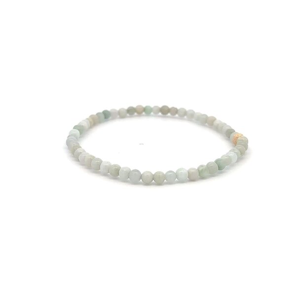 Burmese Jade Mini Beaded Stretch Bracelet with 14K Gold Stardust Accent Bead Han - Picture 5 of 7